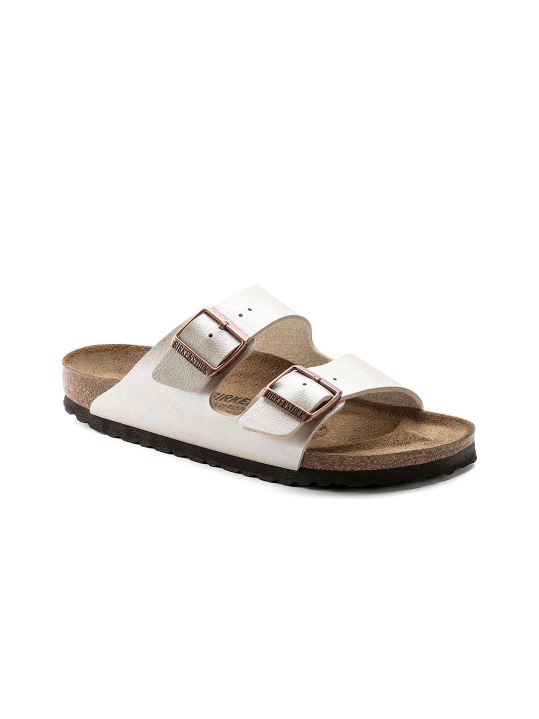 Birkenstock Women Cream-Coloured Arizona Birko-Flor Solid Open Toe Narrow Width Flats-image-30