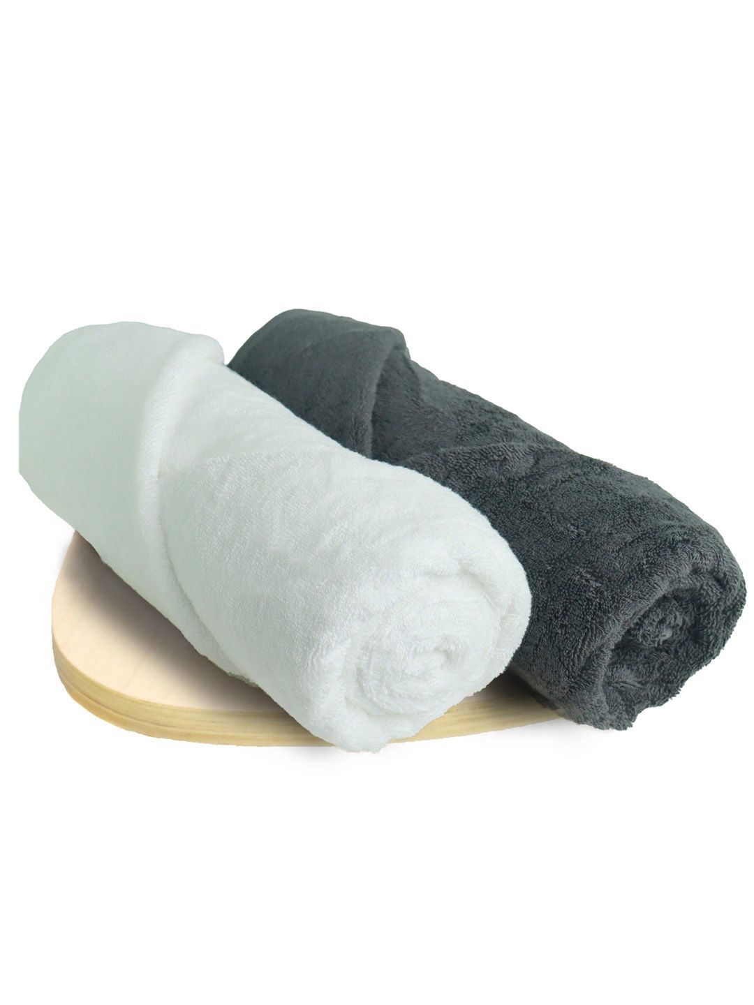 Heelium Set of 2 Grey & White Solid 600GSM Quick Absorbent Super Soft Bamboo Bath Towels-image-33