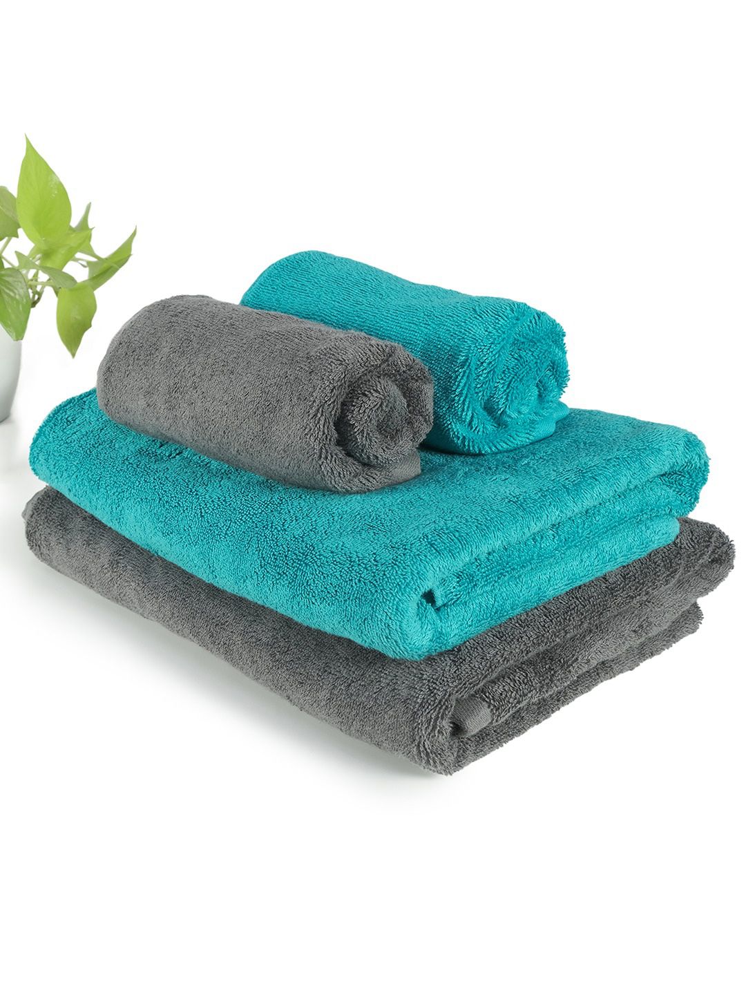 Heelium Set Of 4 Super Soft & Quick Absorbent 600GSM Bath & Hand Bamboo Cotton Towels-picture-2