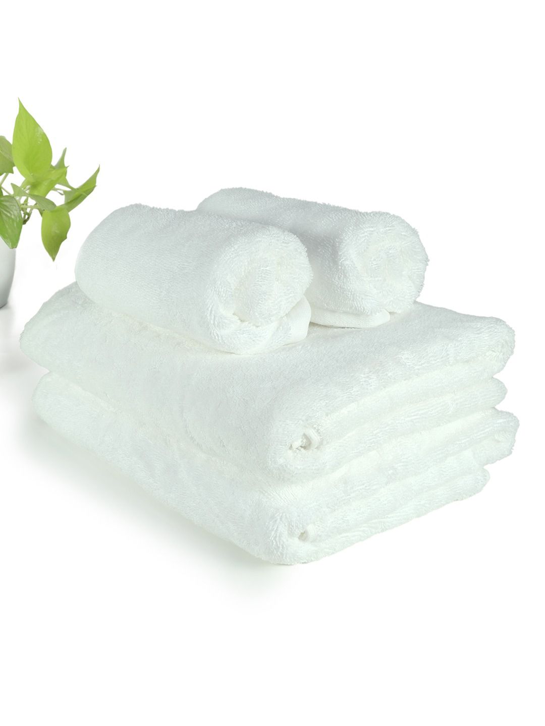 Heelium Set of 4 White Solid 600GSM Quick Absorbent Bamboo Cotton Hand & Bath Towels-image-12