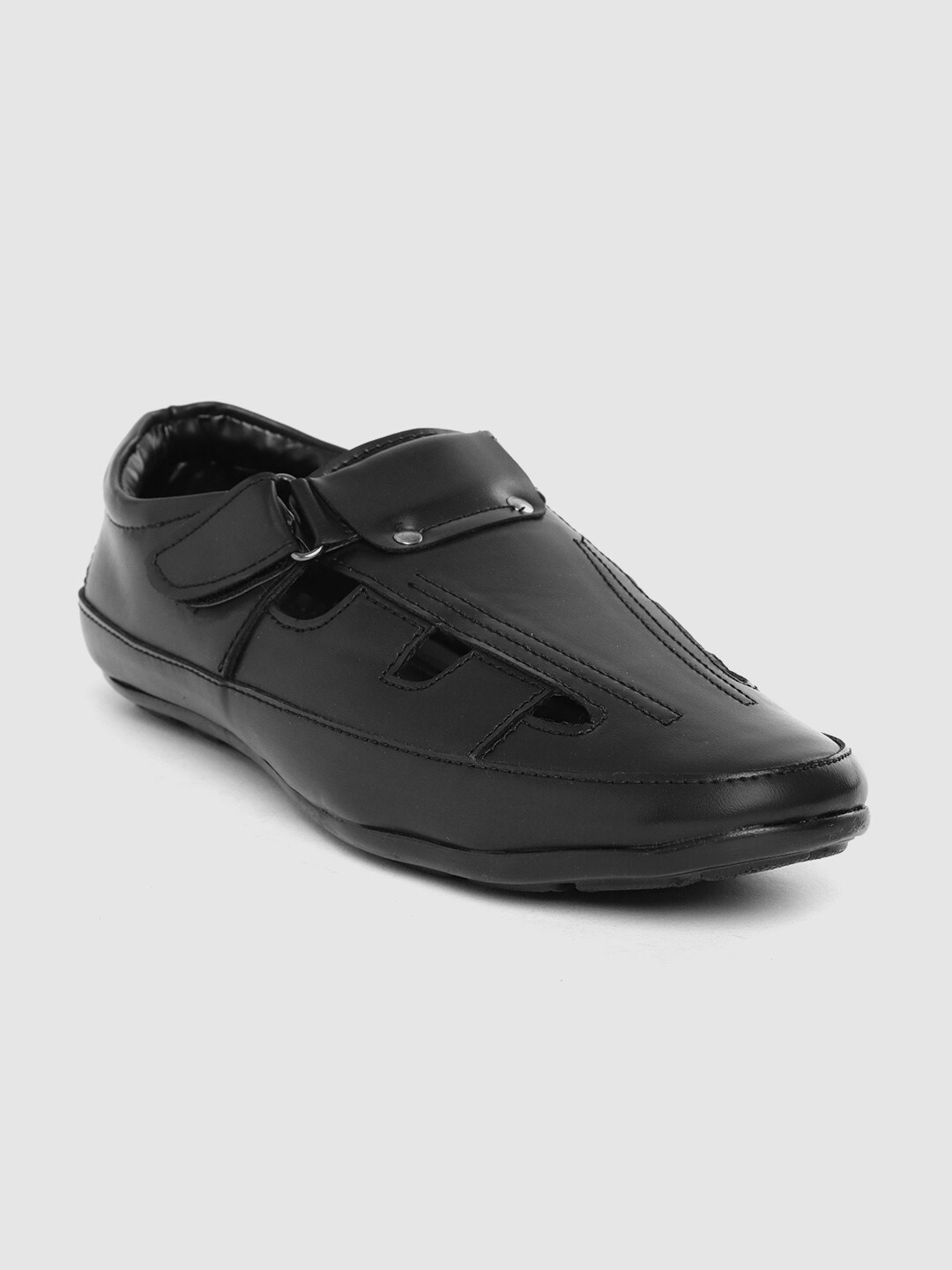 Men Black Velcro PU Sandal