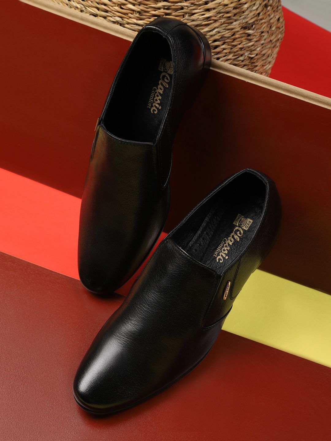 Red Chief Men Black Solid Leather Formal Slip-Ons-picture-29