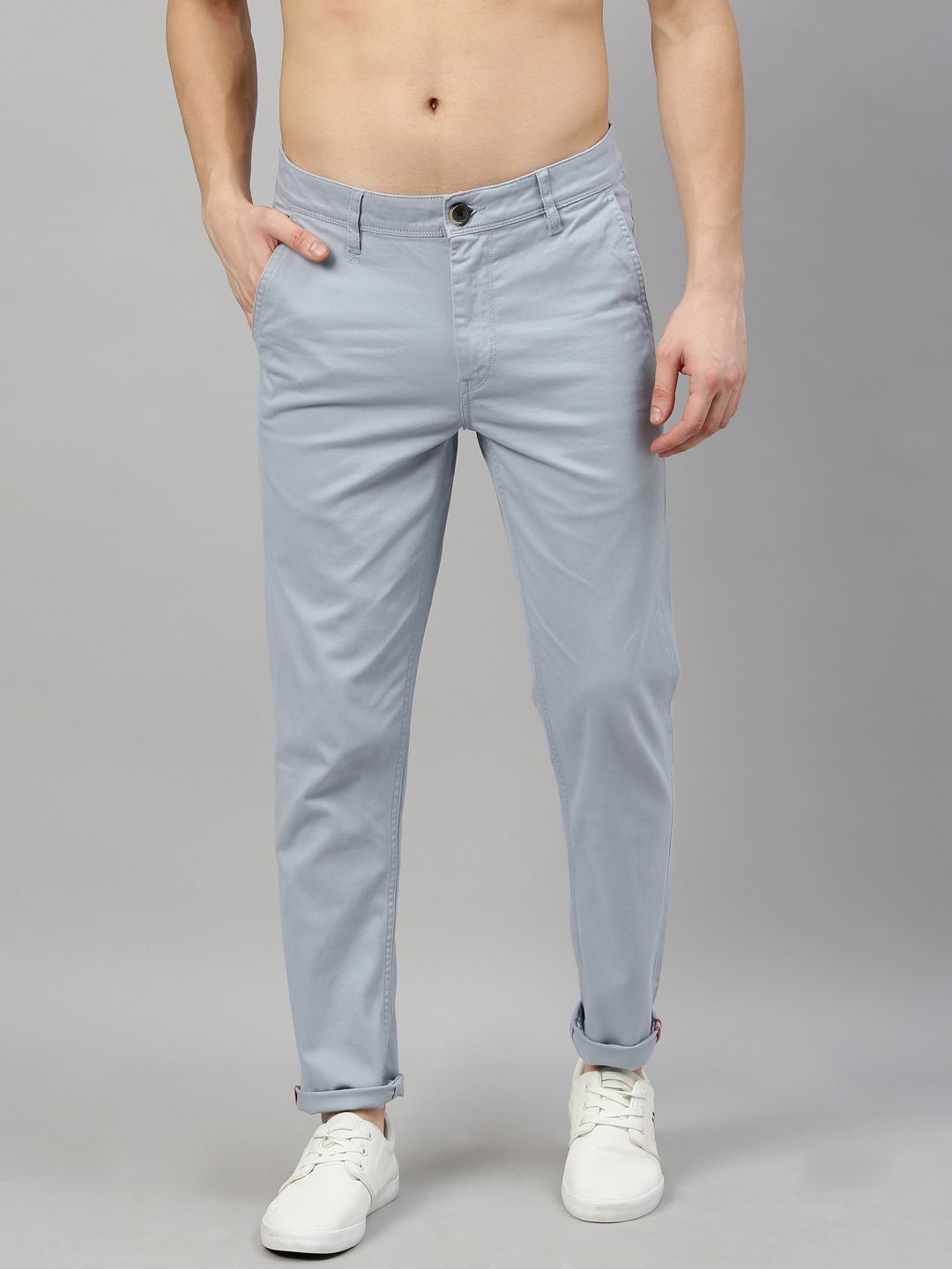 Roadster Men Blue Tapered Fit Solid Chinos-image-38