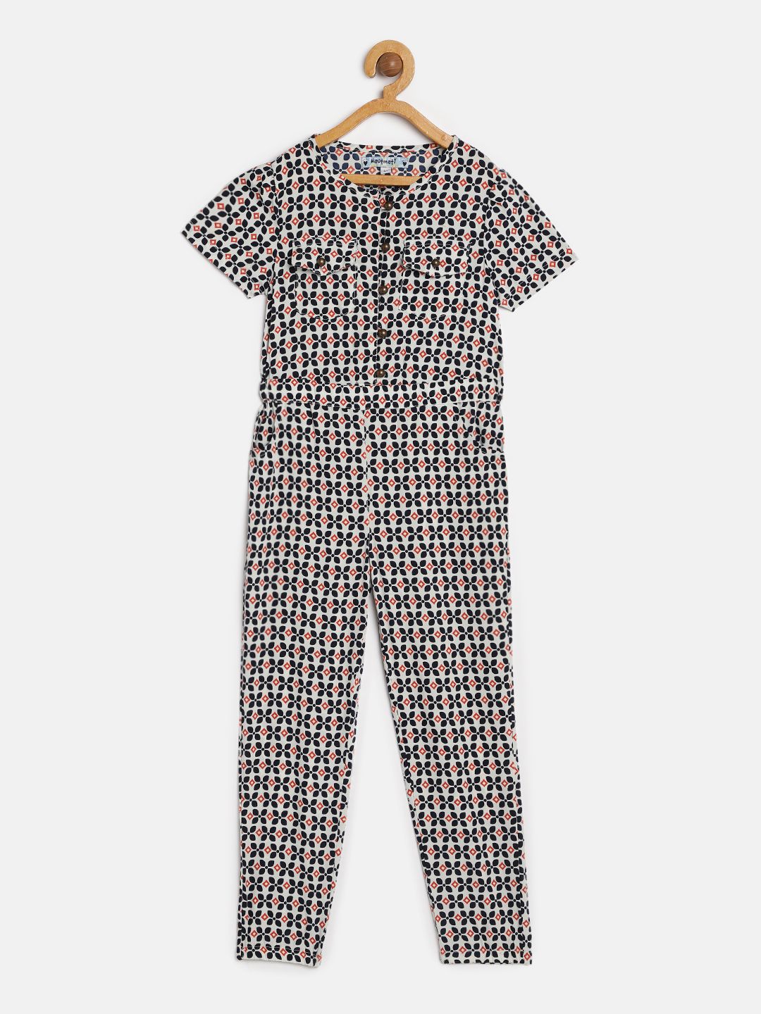Nauti Nati Girls Navy Blue & Off-White Printed Basic Jumpsuit-picture-57