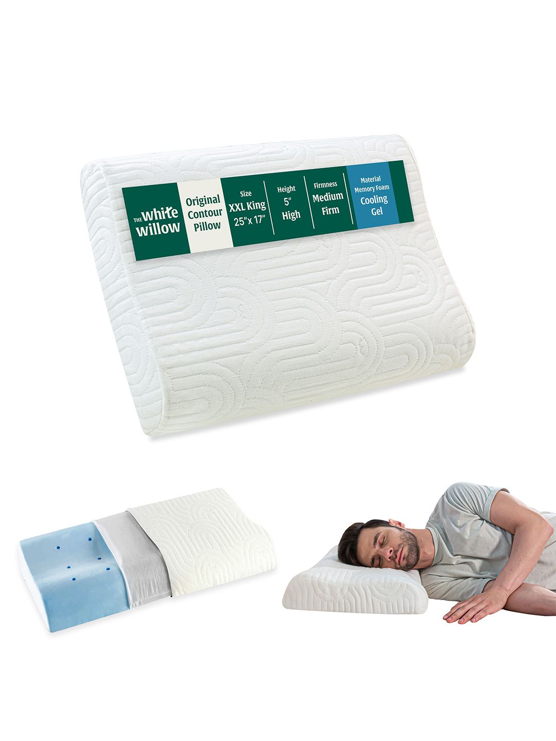 The White Willow White Cervical Contour Ergonomic Orthopedic Cooling Gel Memory Foam Pillow-image-49