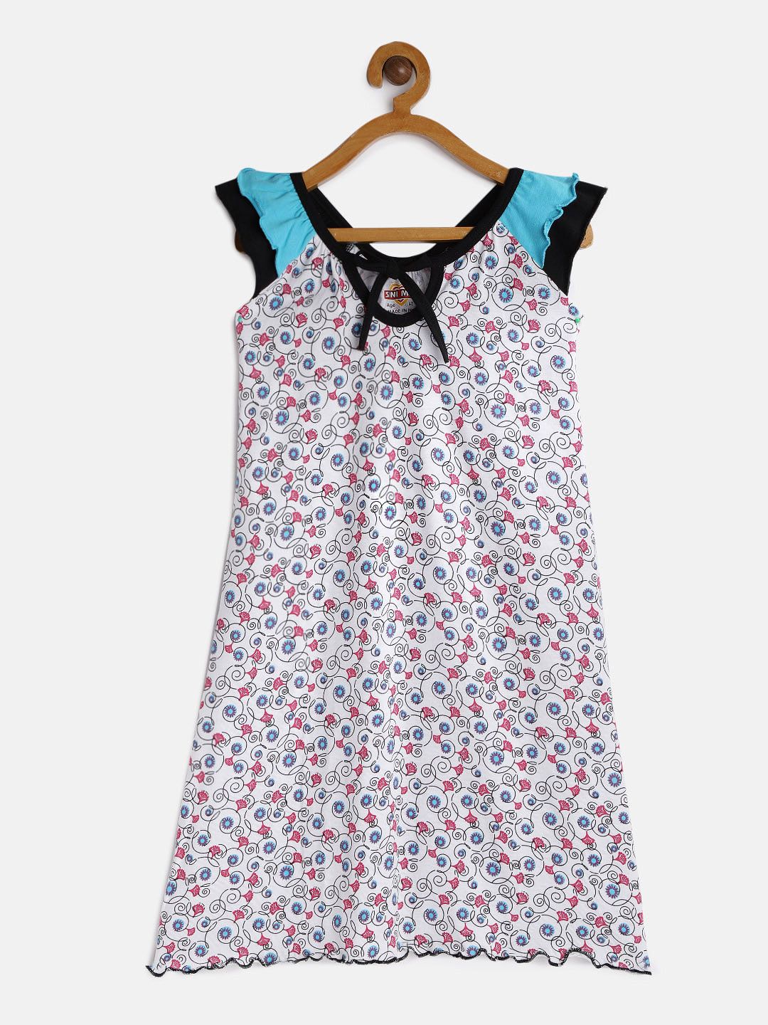SINI MINI Girls Off-White & Blue Printed Nightdress-picture-10