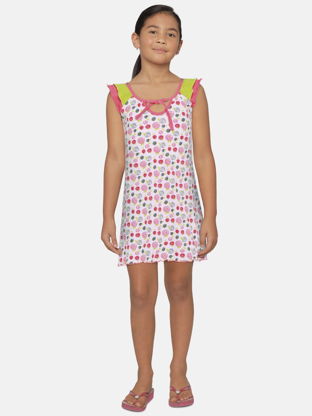 SINI MINI Girls Pink & White Printed Nightdress-image-22