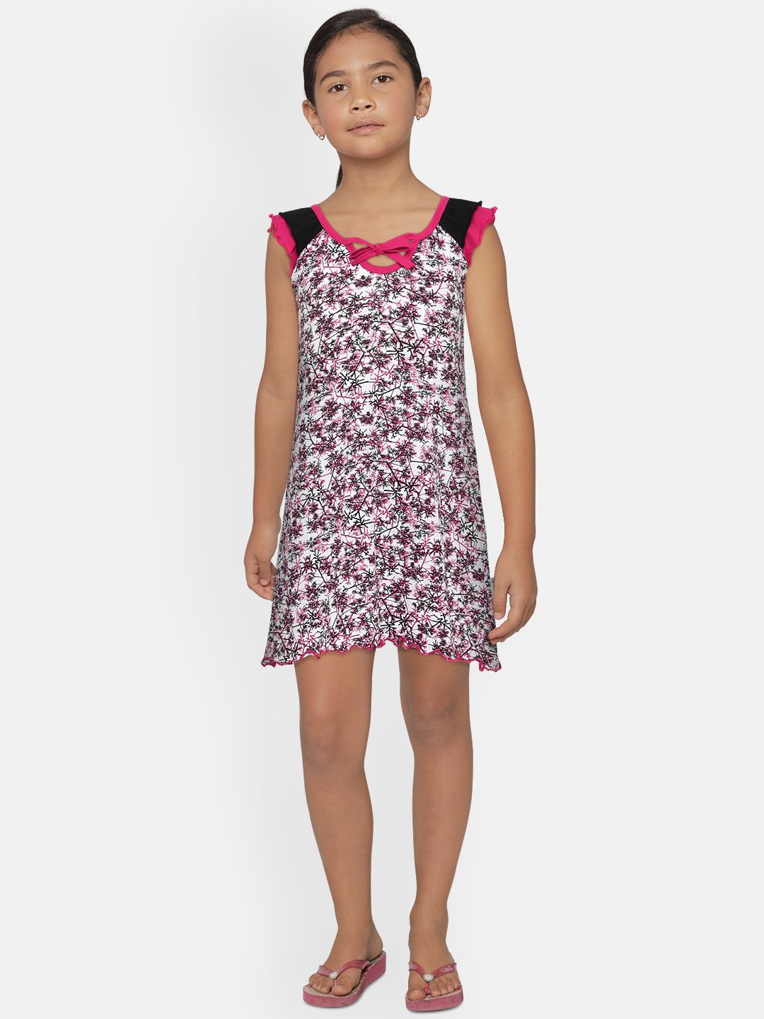 SINI MINI Girls White & Pink Printed Nightdress-image-14