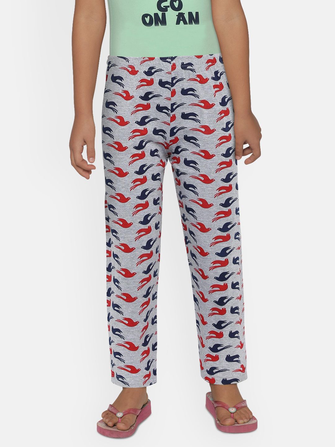 SINI MINI Girls Grey & Navy Blue Printed Lounge Pants-picture-49