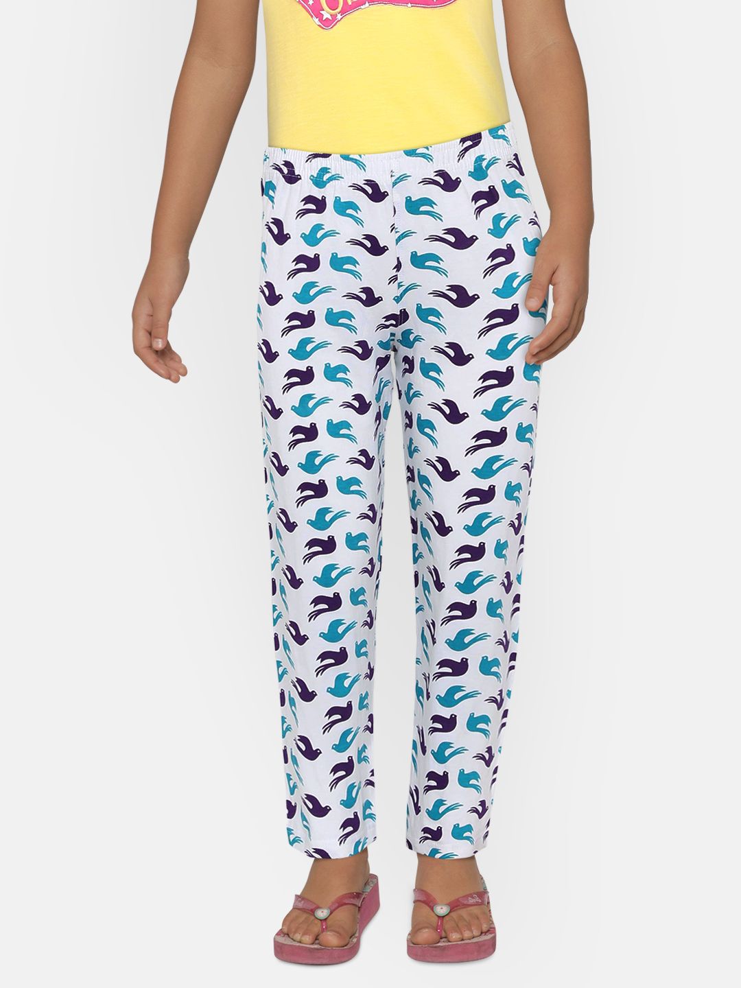 SINI MINI Girls White & Purple Printed Regular Fit Lounge Pants-picture-51