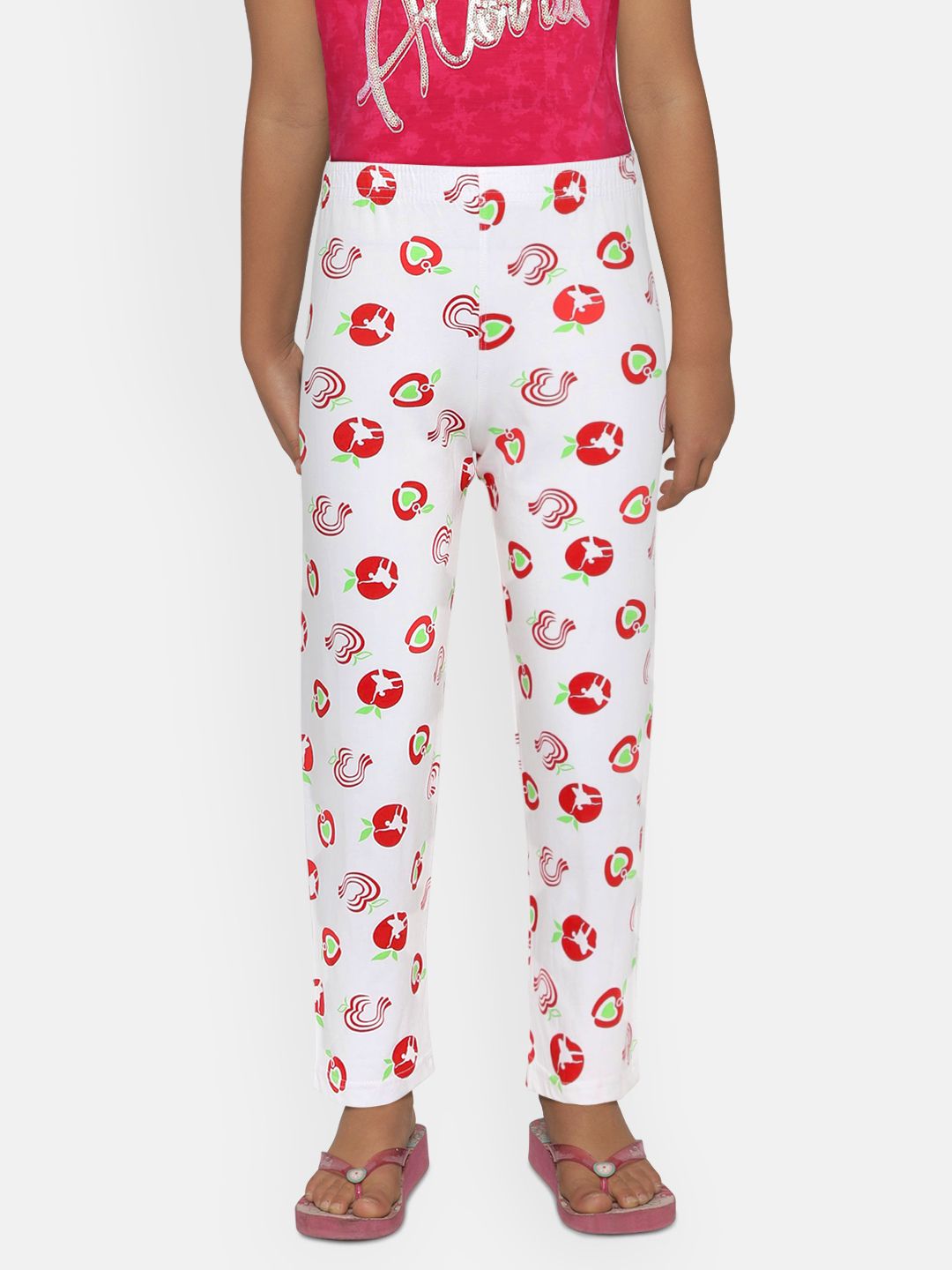 SINI MINI Girls White & Red Printed Lounge Pants-picture-34
