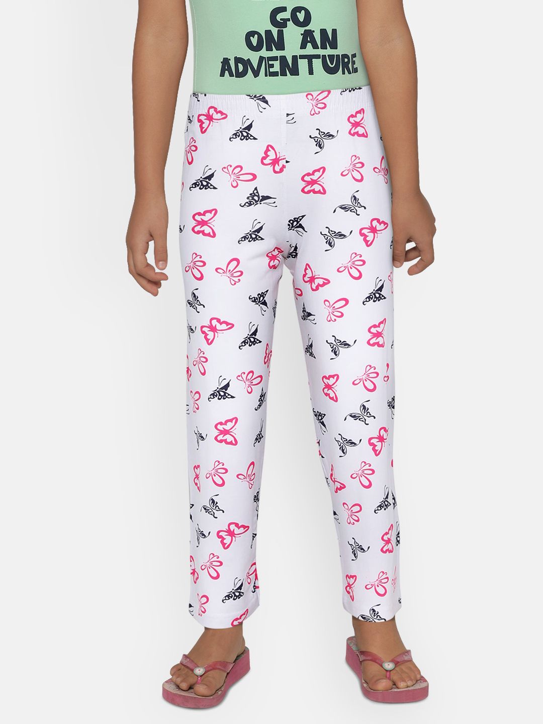 SINI MINI Girls White & Pink Printed Lounge Pants-picture-29