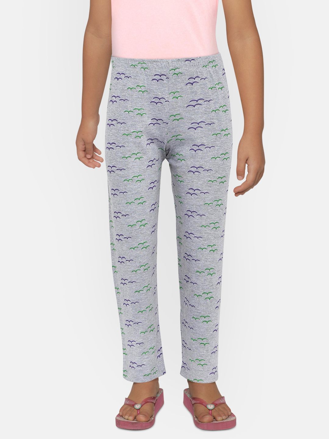 SINI MINI Girls Grey & Purple Printed Regular Fit Lounge Pants-picture-50