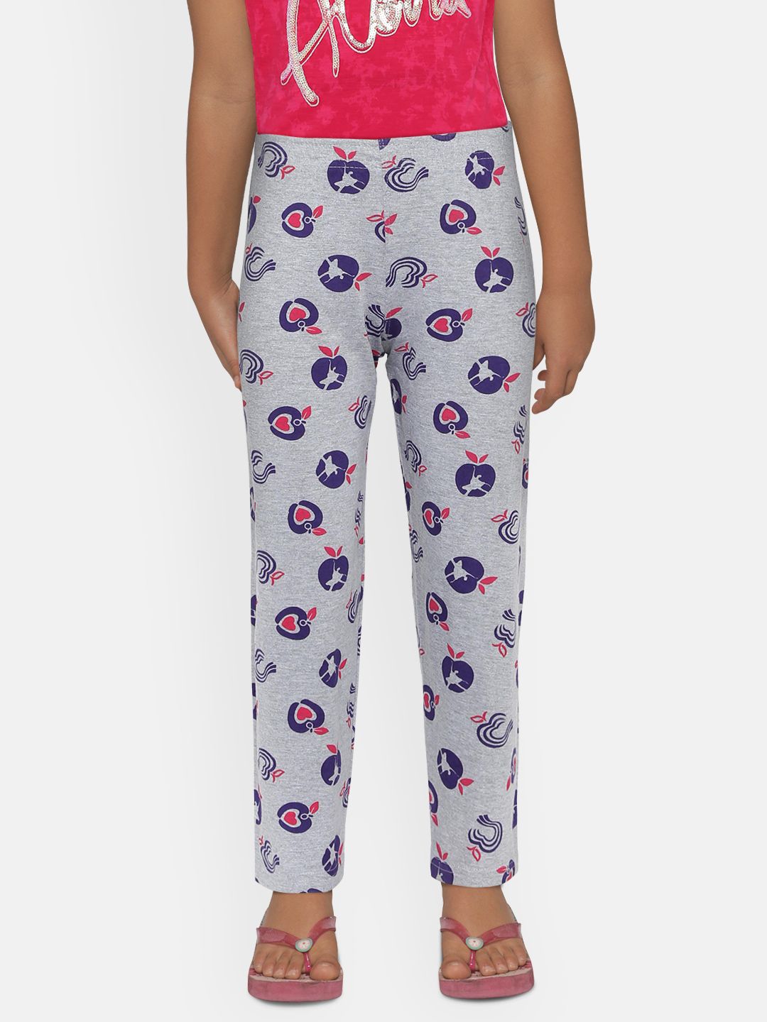 SINI MINI Girls Grey & Purple Printed Lounge Pants-picture-48