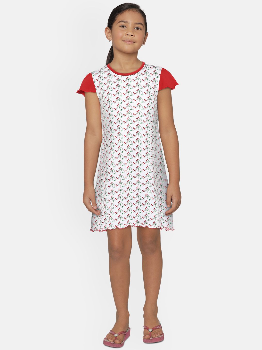 SINI MINI Girls White & Red Printed Nightdress-image-30