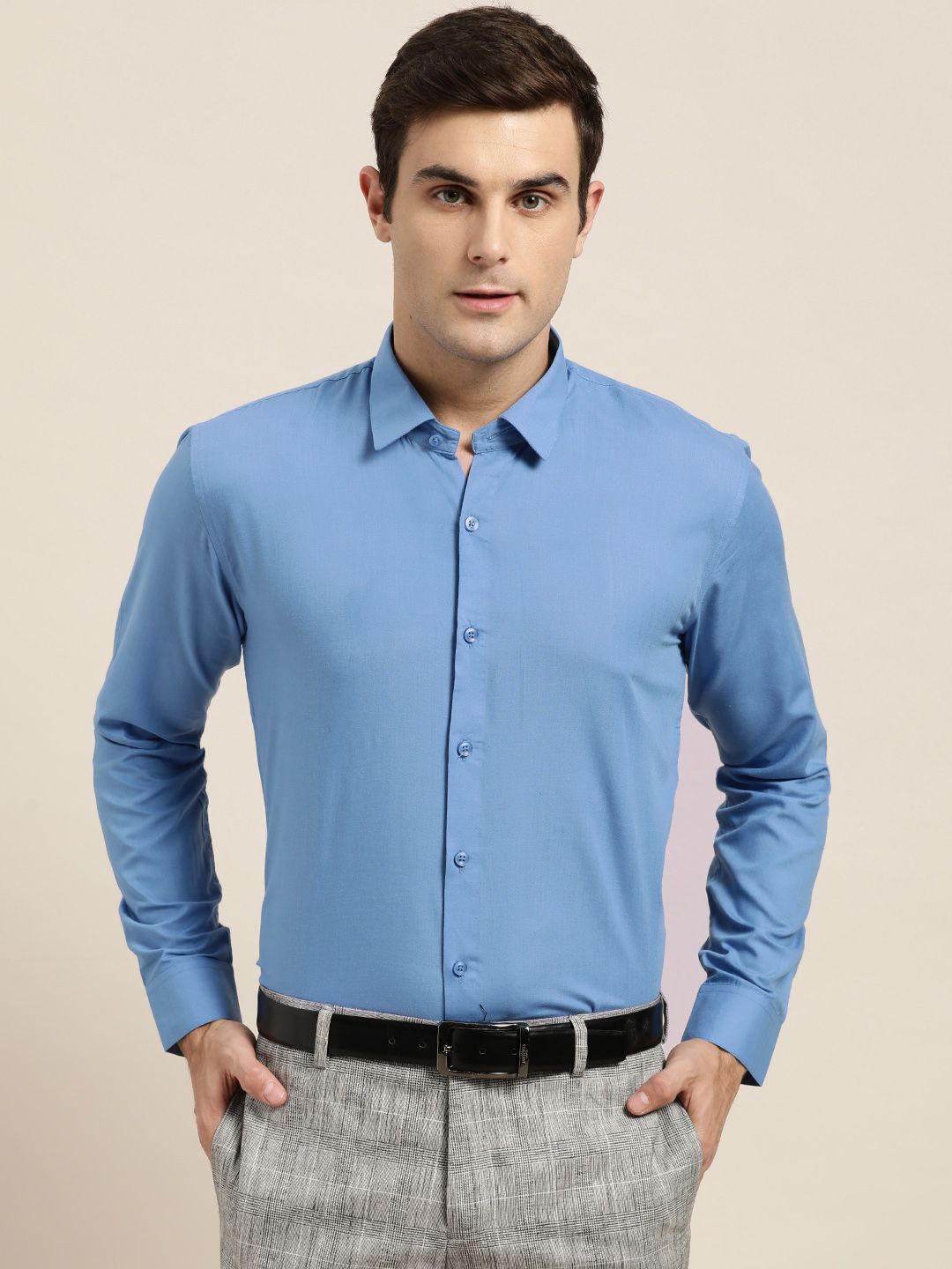 SOJANYA Men Blue Classic Regular Fit Solid Formal Shirt-picture-31