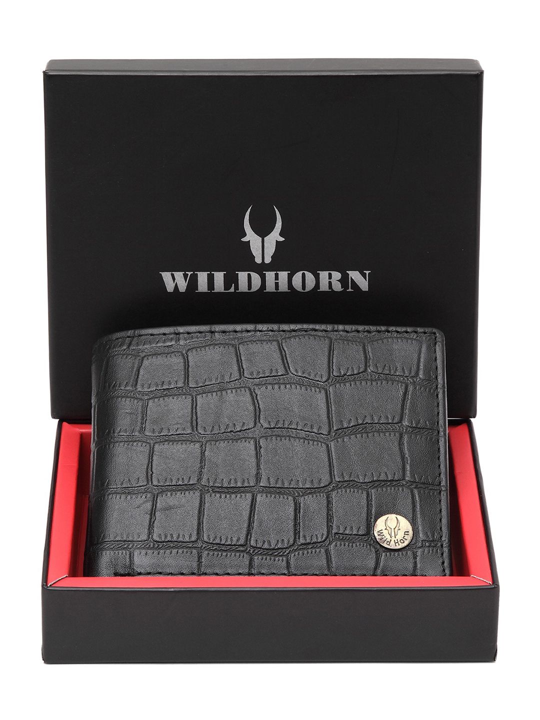 WildHorn Men Black Crocodile Skin Textured RFID Protected Genuine Leather Two Fold Wallet-picture-32