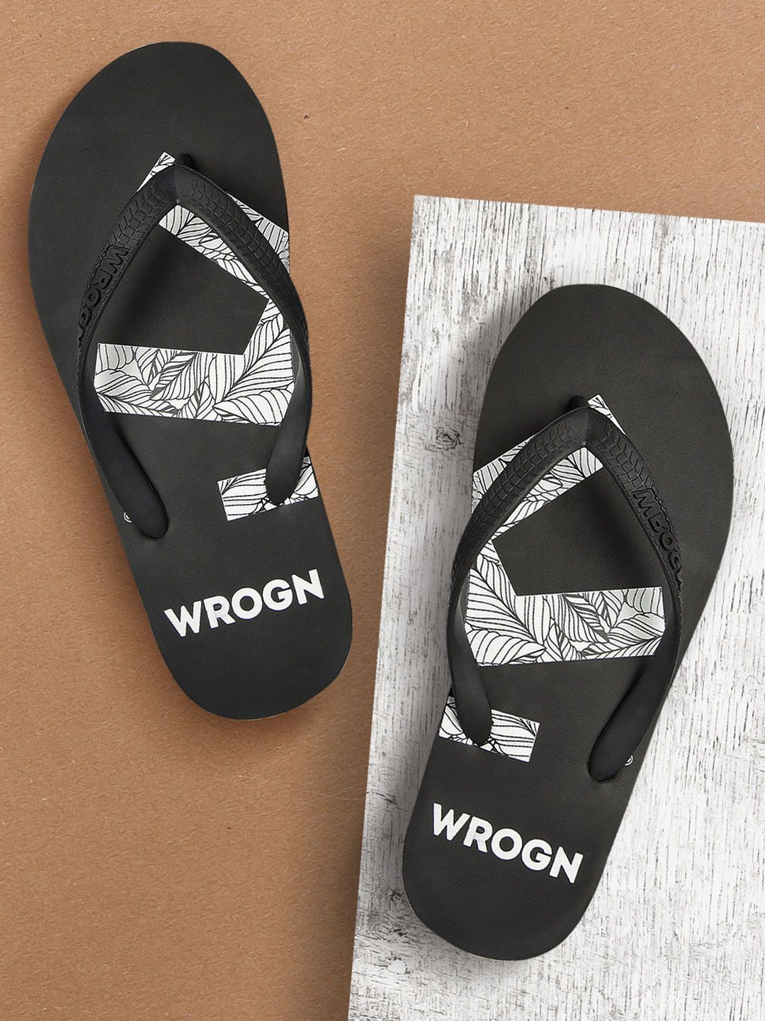 Buy WROGN WROGN Men Black Printed Thong Flip Flops at Redfynd
