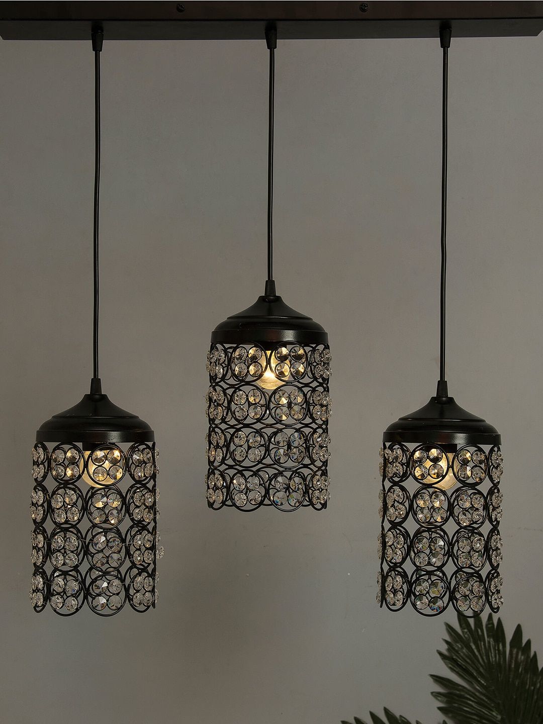 Homesake Black Textured Handcrafted Quad Crystal Cluster Light-picture-53