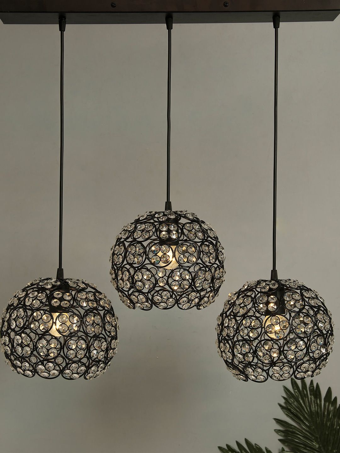 Homesake Black 3-Lights Textured Handcrafted Crystal Cluster Light-image-24