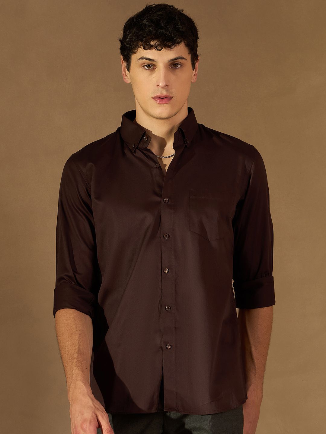 DENNISON Men Coffee Brown Comfort Regular Fit Solid Formal Shirt-picture-28