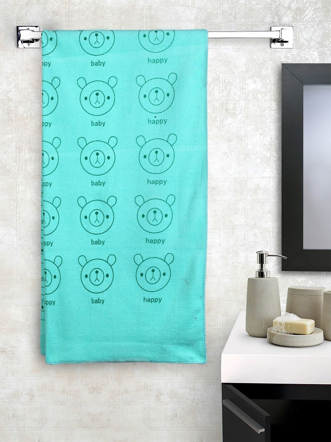 Cortina Unisex Sea Green Printed 300 GSM Bath Towel-image-16