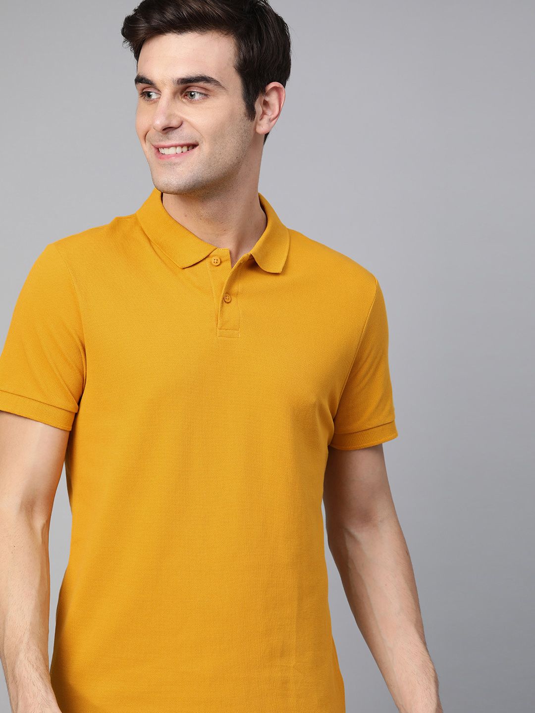 Mast & Harbour Men Mustard Yellow Solid Polo Collar T-shirt - Price History