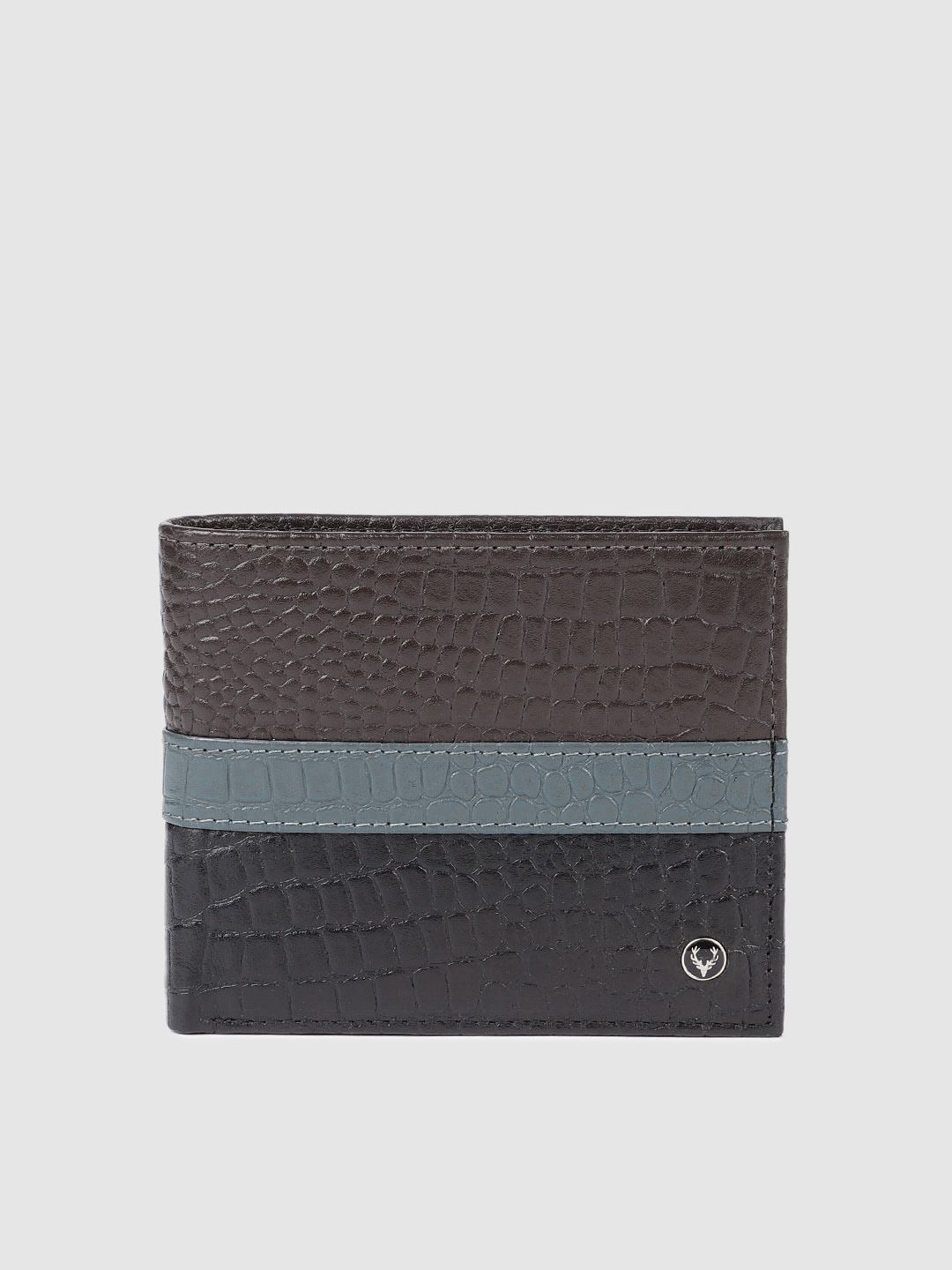 Allen Solly Men Black & Brown Croc Textured Two Fold Leather Wallet-picture-32