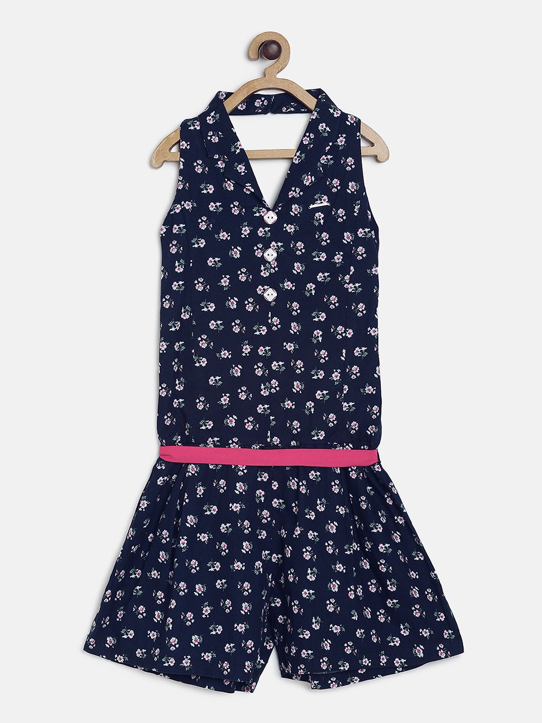 Peppermint Girls Navy Blue Printed Playsuit-picture-49
