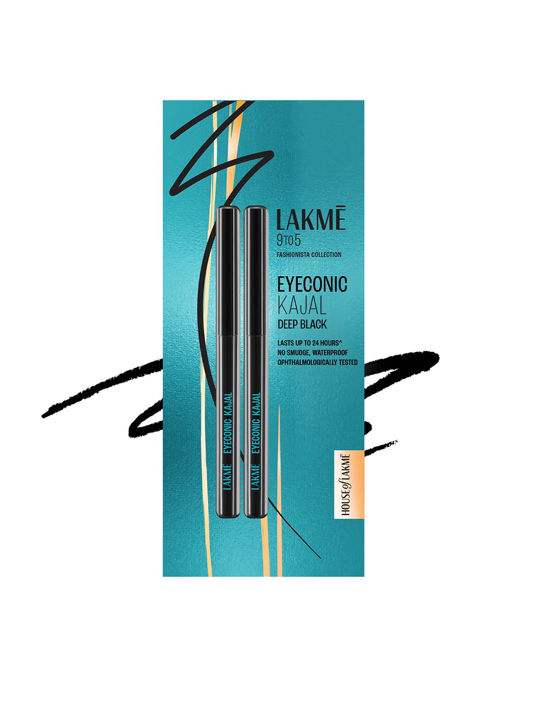 Lakme 9 to 5 Set of 2 Eyeconic Kajal, Lasts upto 24hrs - Deep Black, 0.35g Each