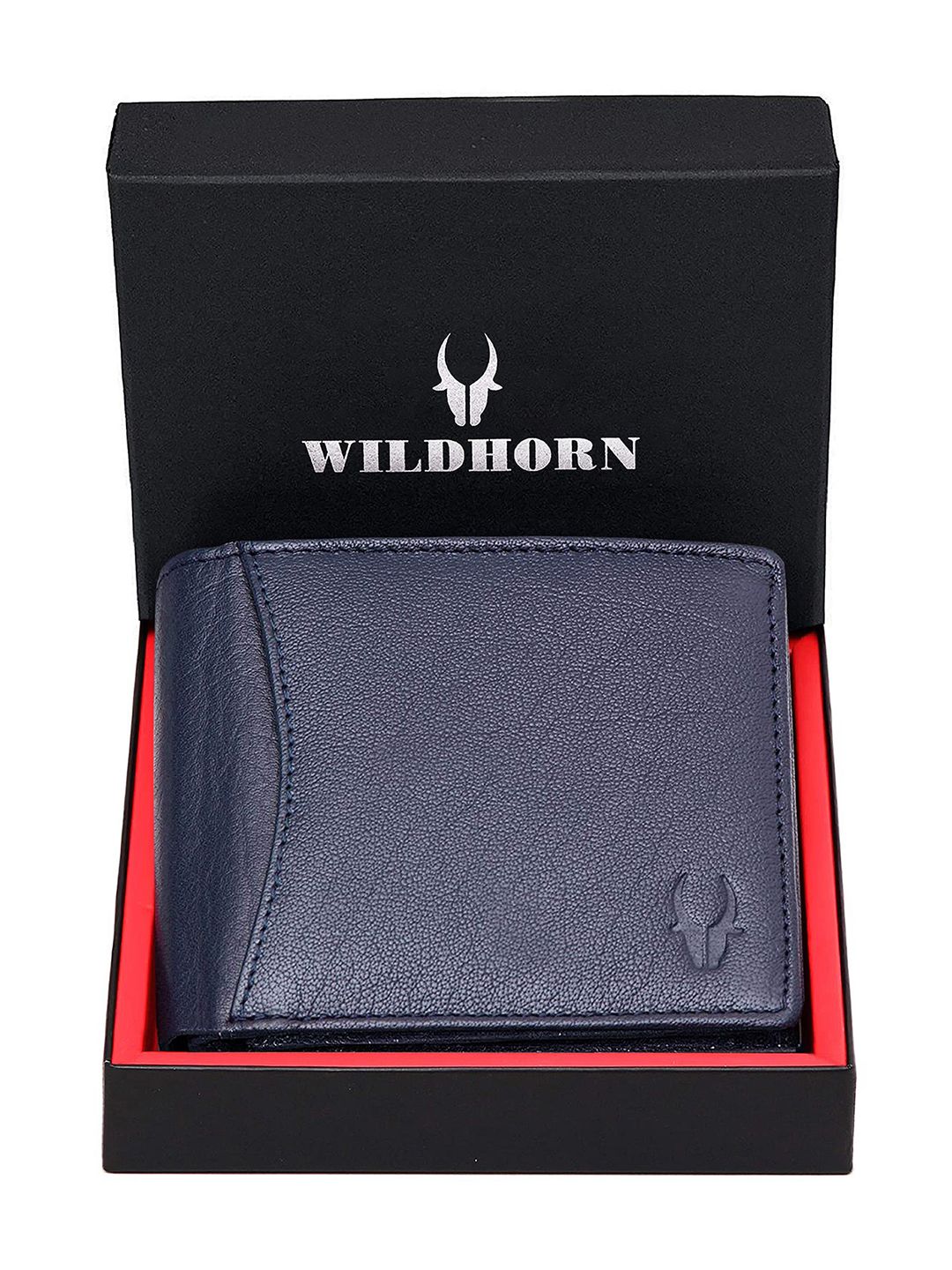 WildHorn Men Navy Blue Solid RFID Protected Leather Two Fold Wallet-picture-19