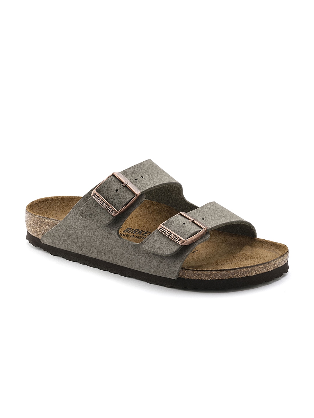Birkenstock Unisex Grey & Brown Arizona Birko-Flor Nubuck Comfort Narrow Width Sandals