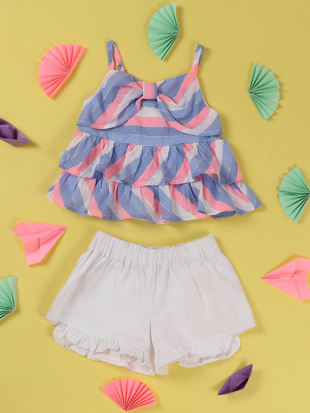 Nauti Nati Girls Blue & White Striped Top & Solid Shorts-picture-13