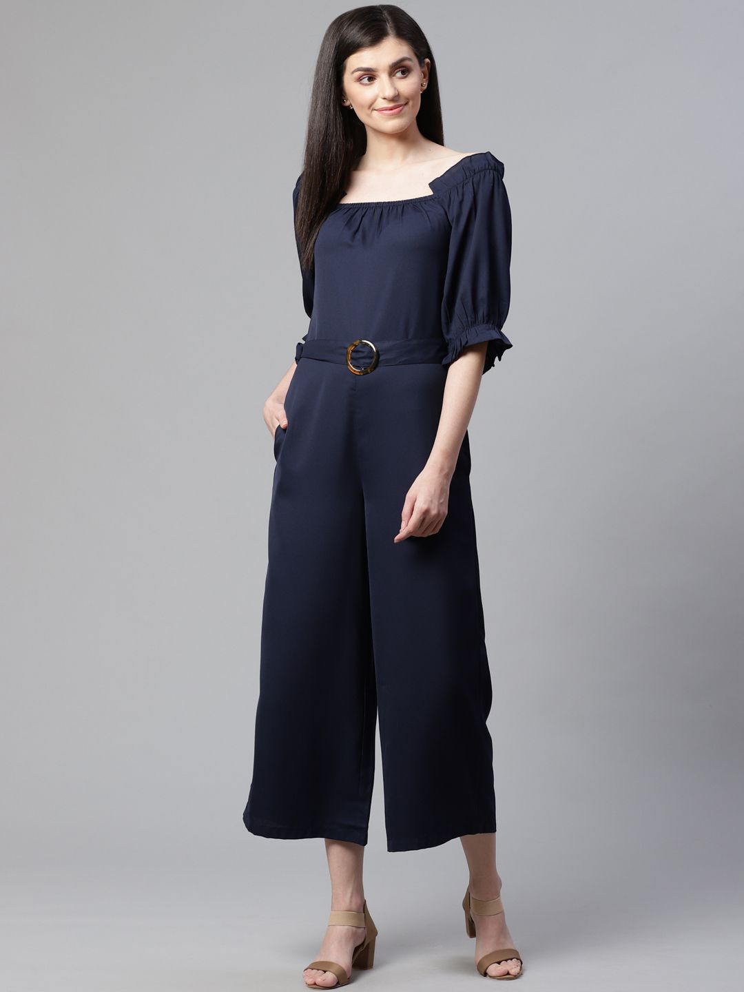 STREET 9 Women Navy Blue Solid Cropped Basic Jumpsuit-picture-35