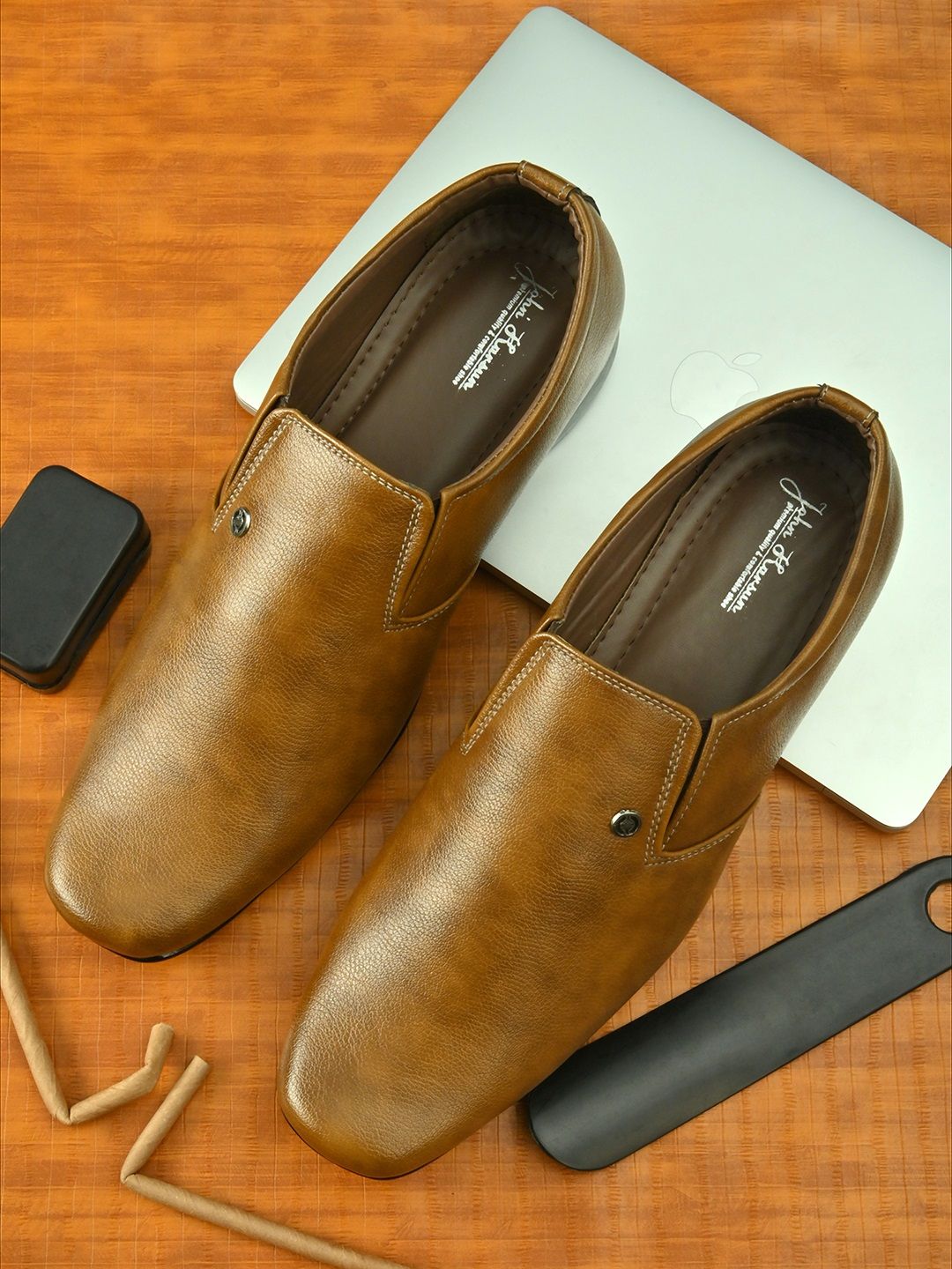 John Karsun Men Tan Brown Solid Formal Slip-Ons-picture-16