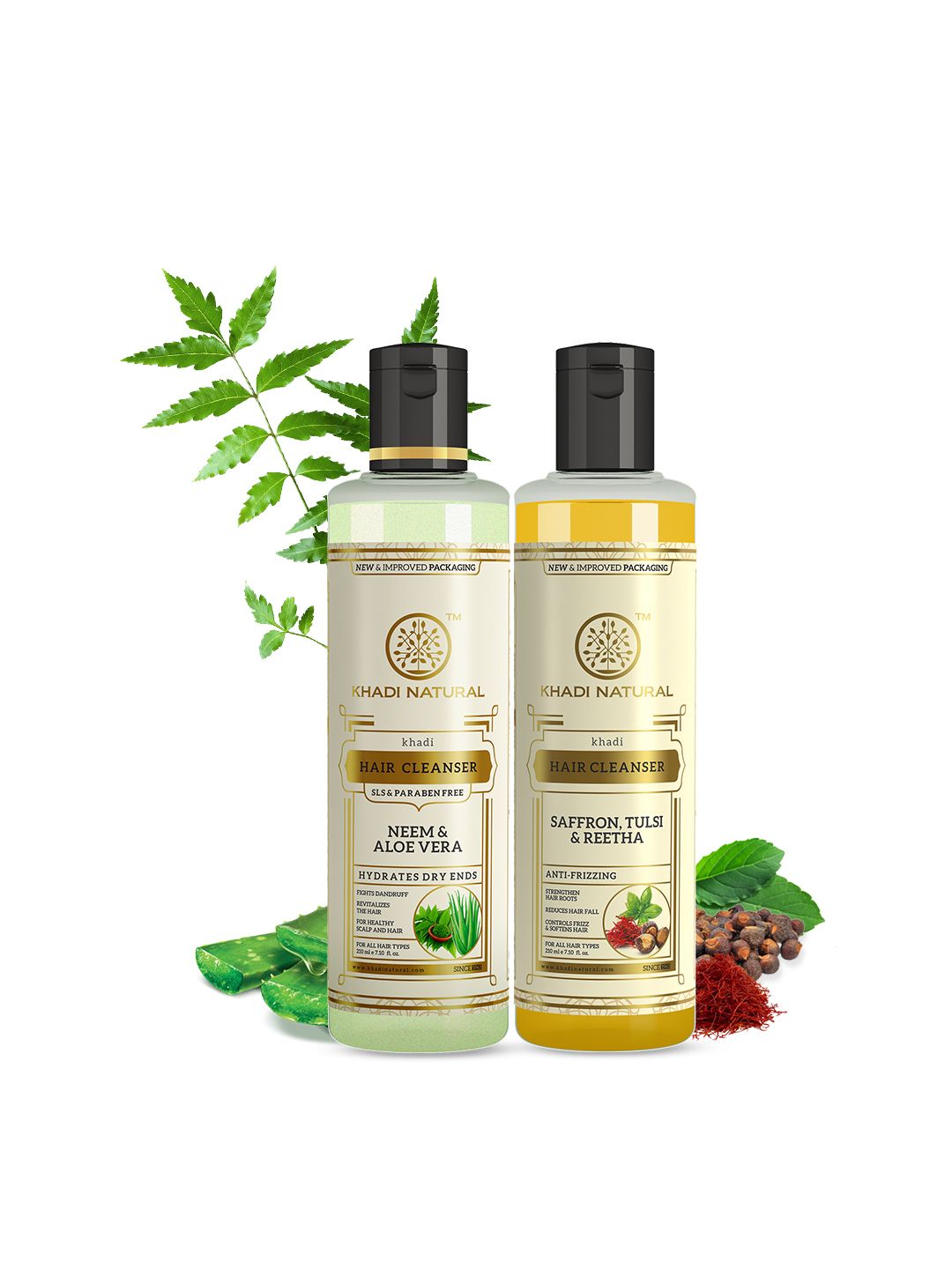 Khadi Natural Neem & Aloevera + Saffron, Tulsi & Reetha Hair Shampoo Combo - 420ml-picture-31
