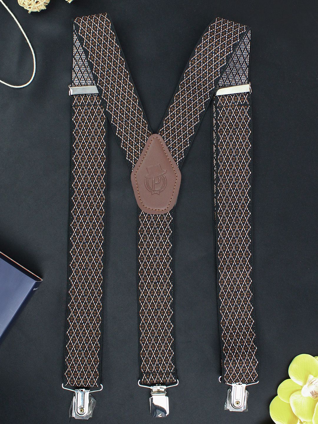 PELUCHE Men Black & Brown Patterned Suspenders-picture-20