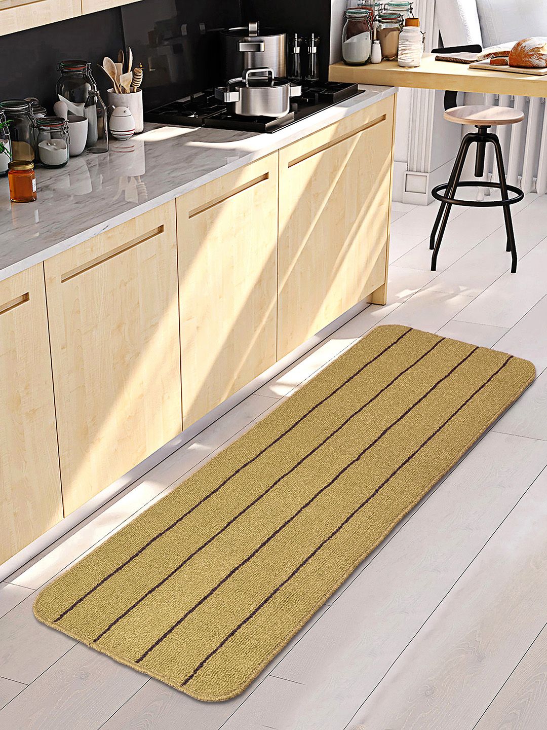 Saral Home Gold Striped Anti-Skid Bedside/Kitchen Runner