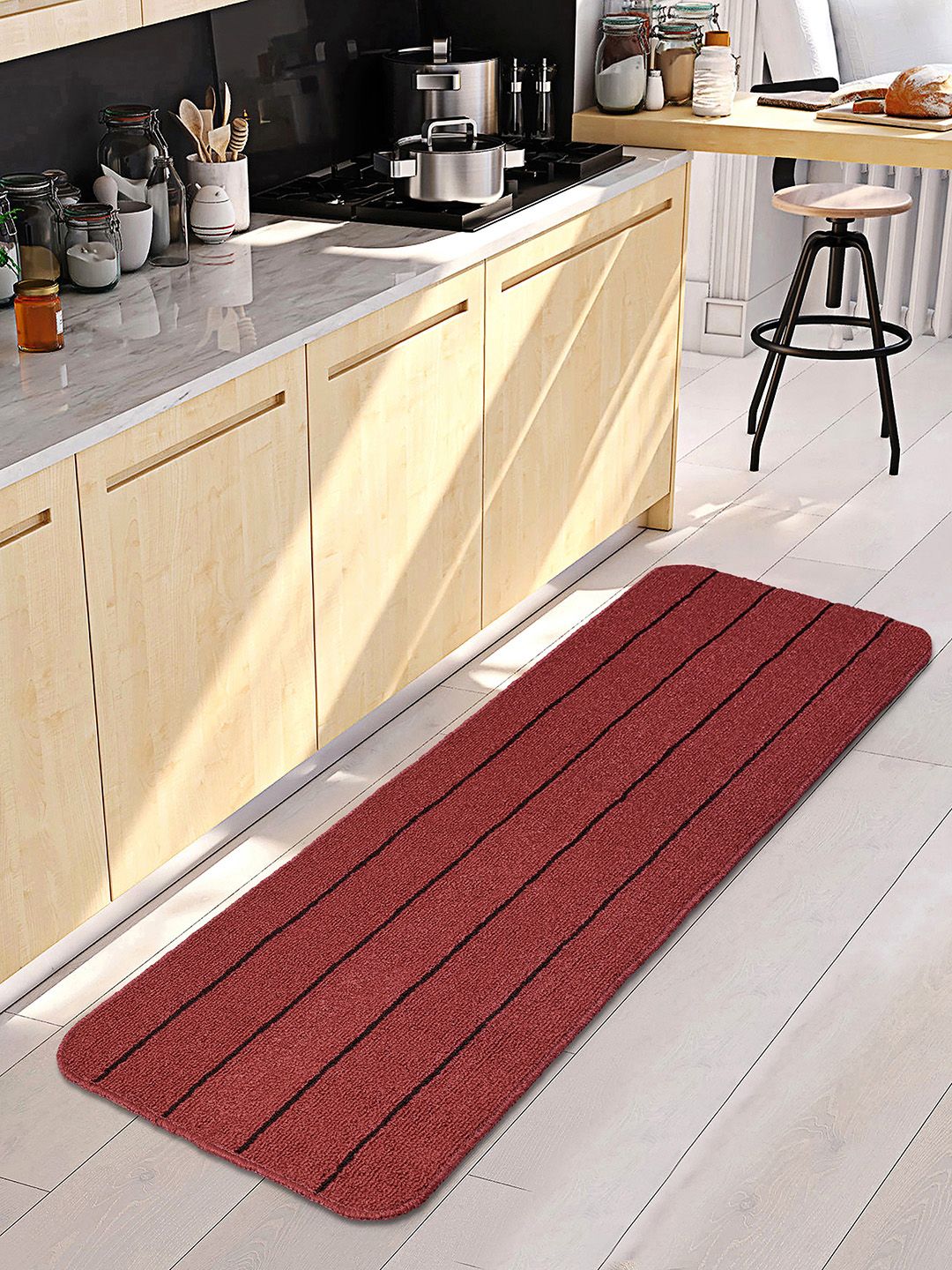 Saral Home Rust Brown & Black Striped Anti-Skid Floor Runner-picture-45