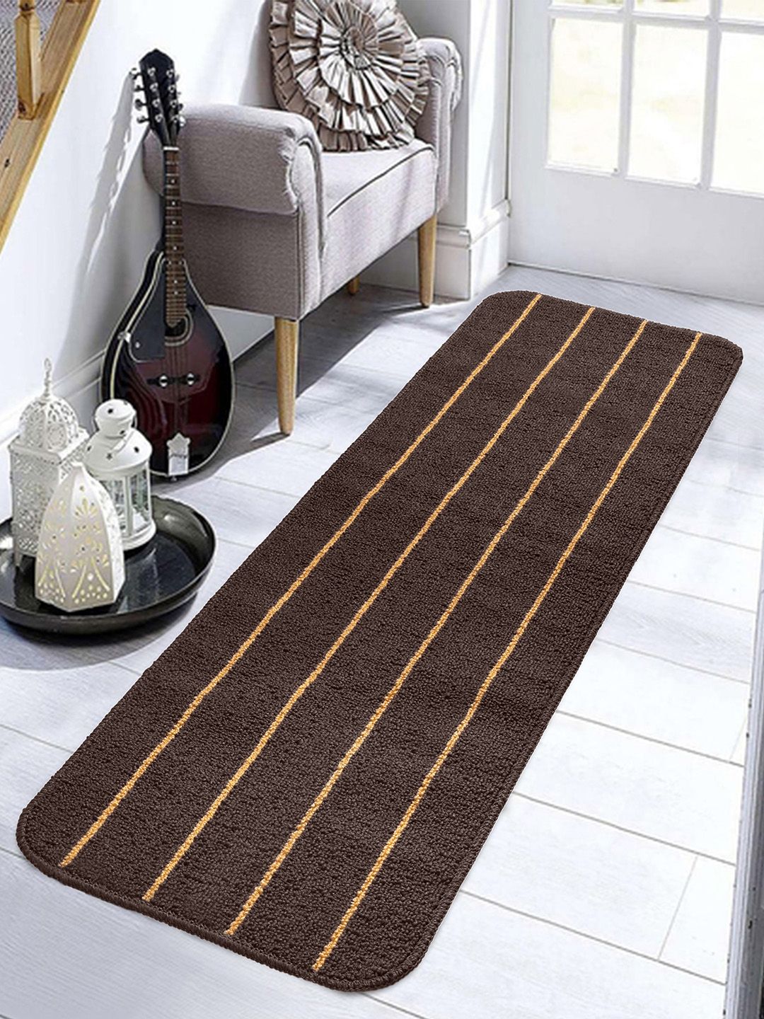 Saral Home Brown & Gold-Coloured Striped Anti-Skid Floor Runner-picture-51