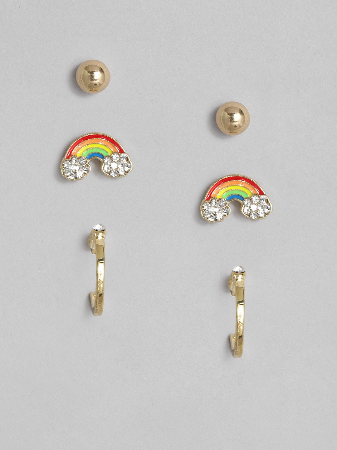 dressberry justpeachy Set of 3 Gold Plated Quirky Earrings-picture-20