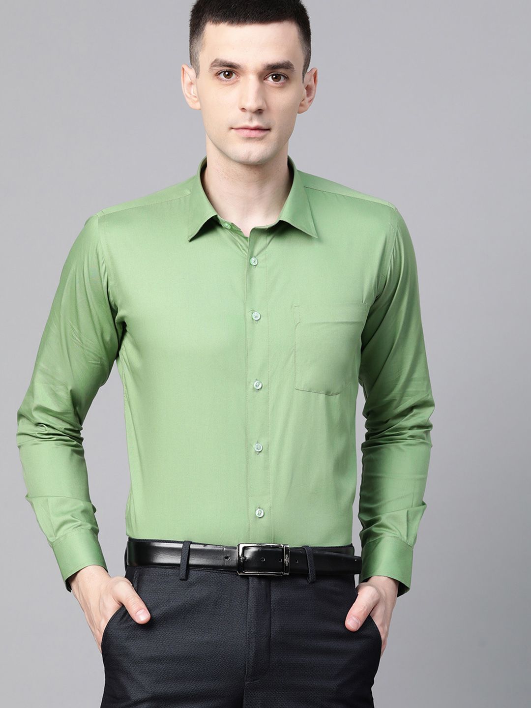 DENNISON Men Green Smart Slim Fit Solid Formal Shirt-picture-21