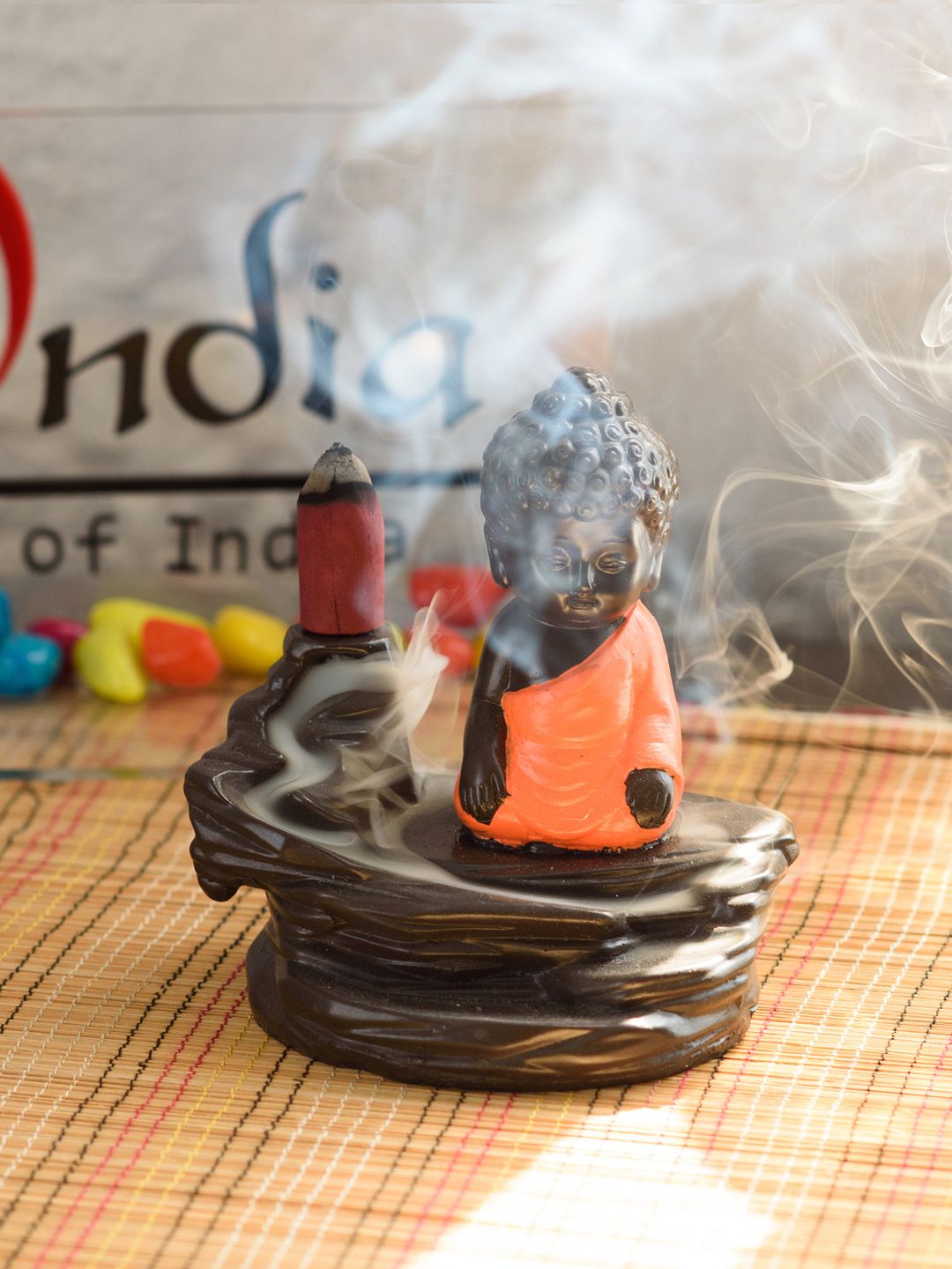 artisyn eCraftIndia Brown Meditating Monk Buddha Smoke Fountain Decorative Showpiece-picture-11