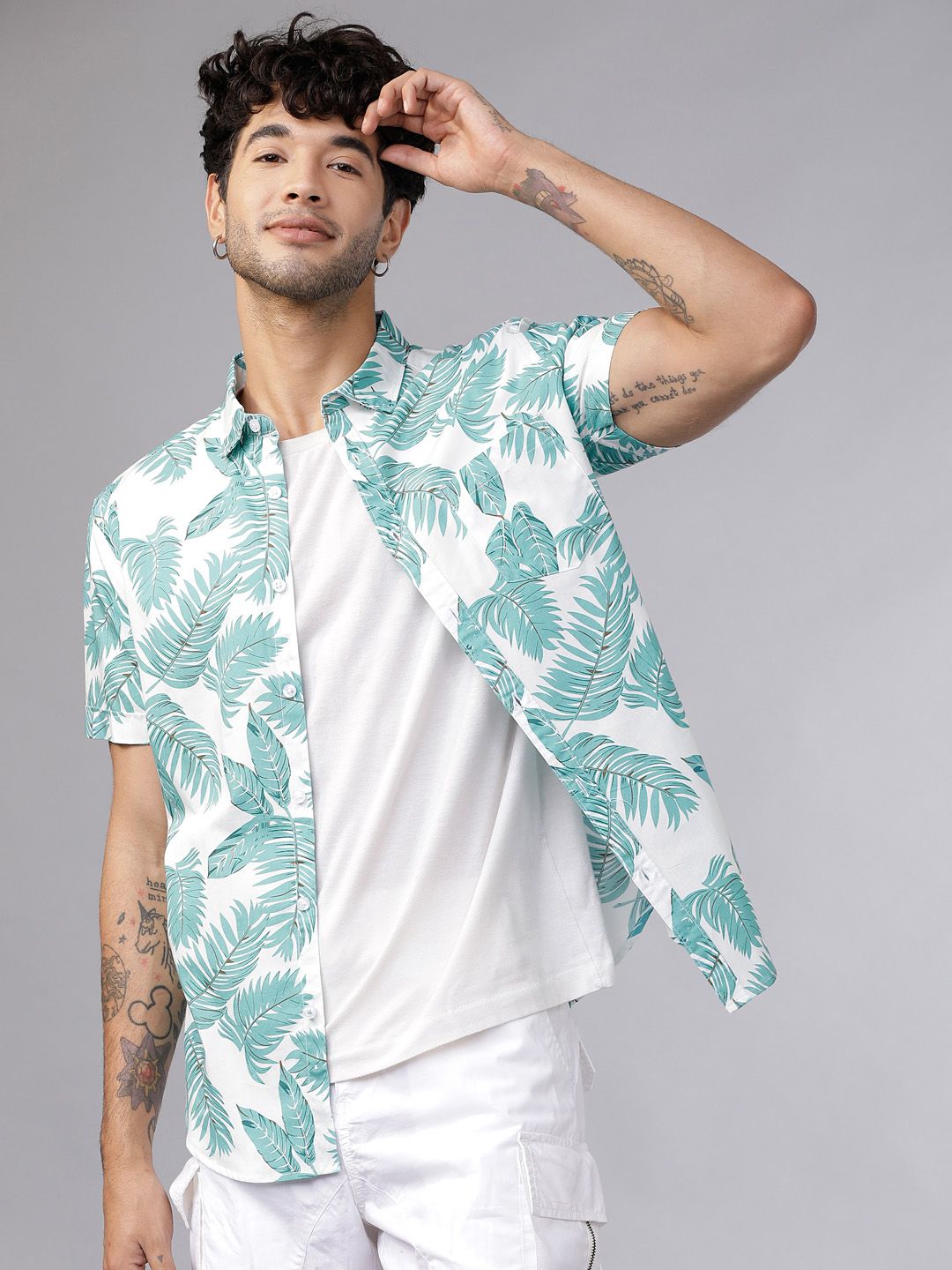 HIGHLANDER Men White & Green Slim Fit Printed Casual Shirt-picture-57