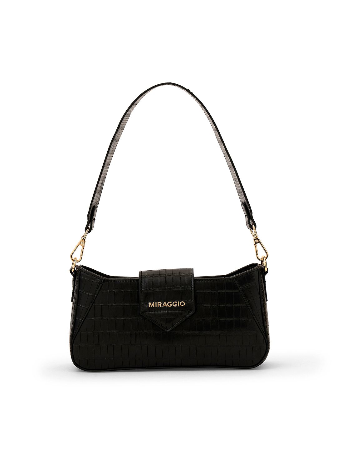 MIRAGGIO Black Croc-Textured Shoulder Bag-image-19