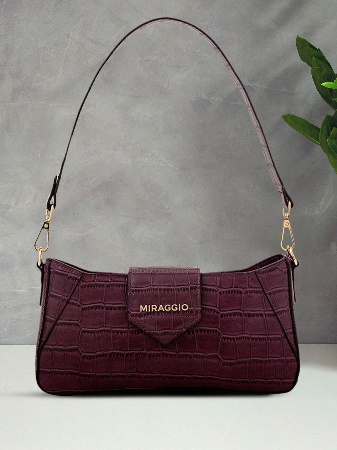 MIRAGGIO Burgundy Croc-Textured Shoulder Bag-picture-28