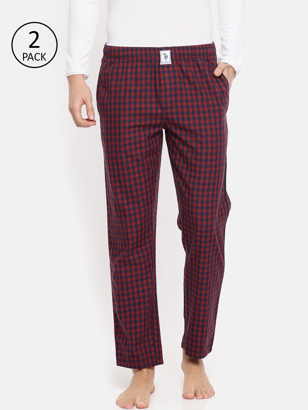 U.S. Polo Assn. Men Maroon & Navy Blue Pack of 2 Checked Lounge Pants-picture-32
