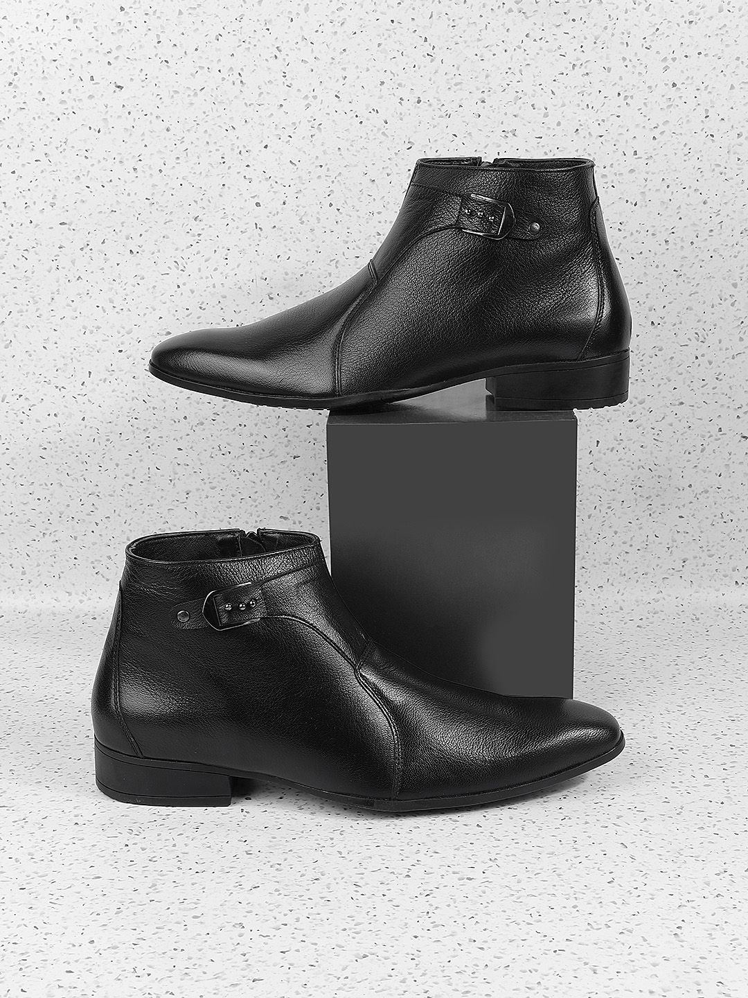 Metro Men Black Solid Leather Formal Boots-image-14