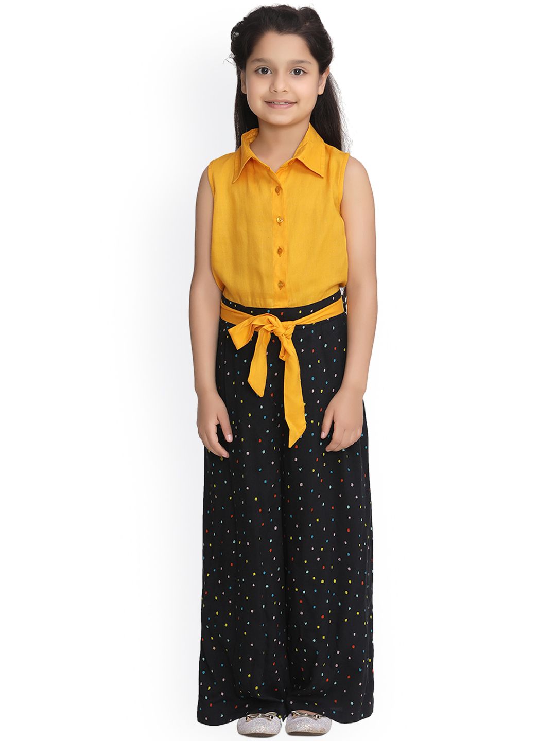 StyleStone Girls Yellow & Black Solid Basic Jumpsuit-picture-10