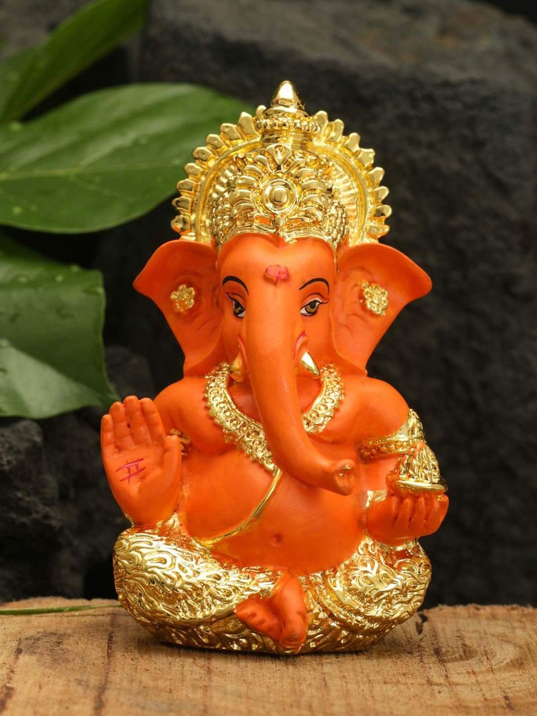 CraftVatika Gold-Plated & Orange Handcrafted Ganesh CarDashboard Idol Showpiece-picture-38